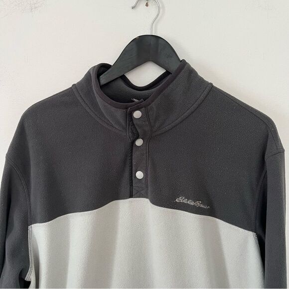Eddie Bauer Grey Color Block Fleece Quarter Button Up Pullover Sweater - Picture 5 of 5